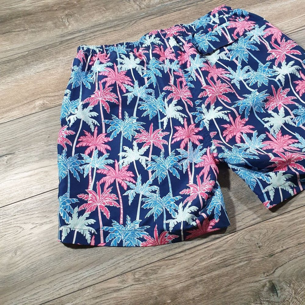 Ocean Gear Mens Large Swim Trunks Pink Blue Palm Trees Pool Beach Vacation Party - Picture 7 of 10